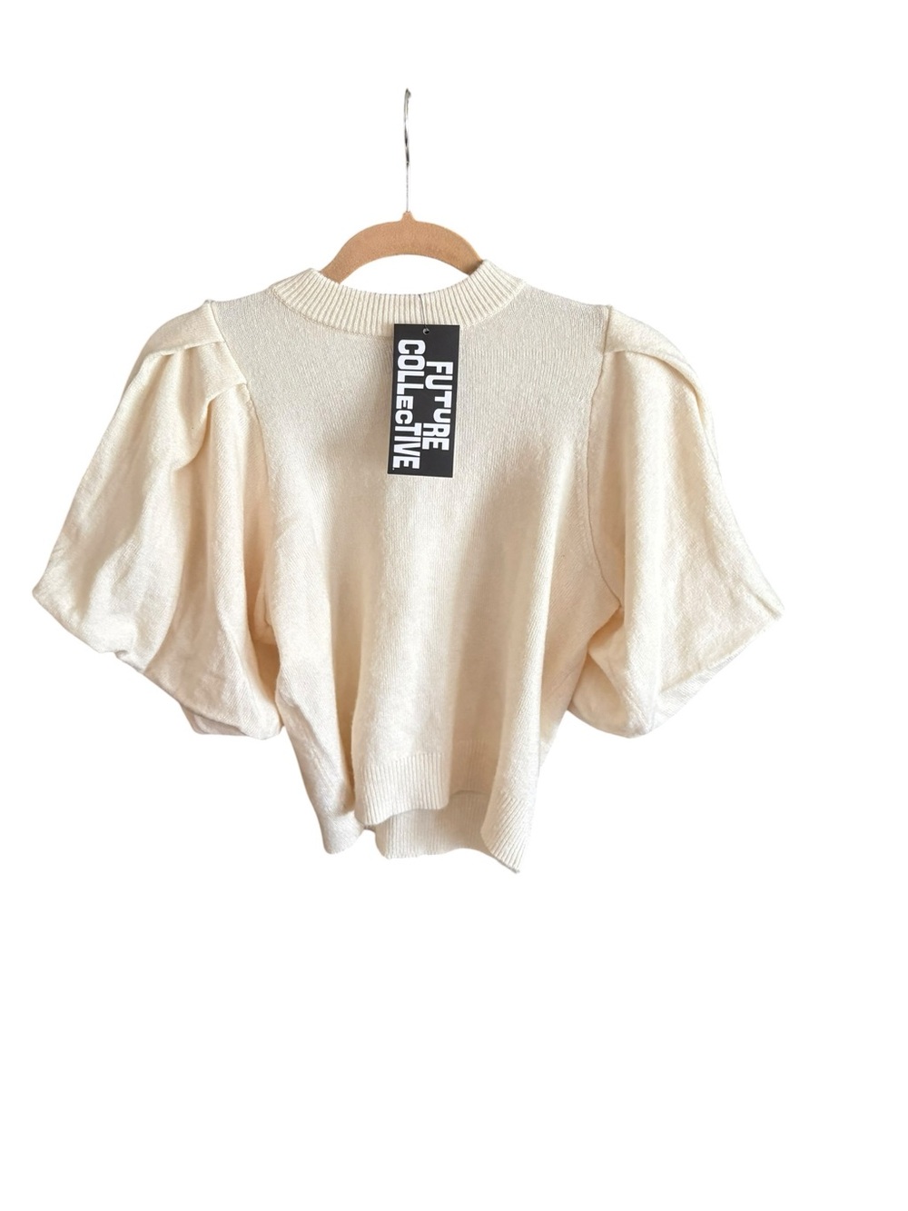 Future Collective Cream Puff Sleeve Cropped Sweater Top XS NWT
